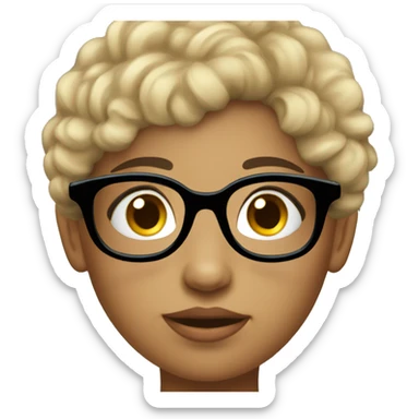 A young girl wearing blue shirt,curly black short hair,wearing black rimmed glasses sticker