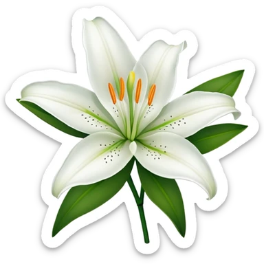 Botanically accurate white lily flower with exactly six petals, six stamens, and green stem sticker