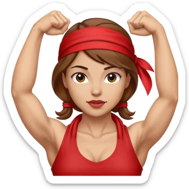 Light skin and brown hair with red bandana Rosie the Riveter shows biceps sticker