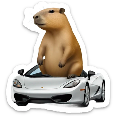 Capybara on top of a McLaren  sticker