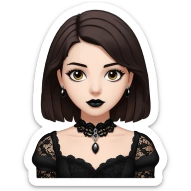 Adelaide Victoria Kane with brown hair in black goth dress sticker
