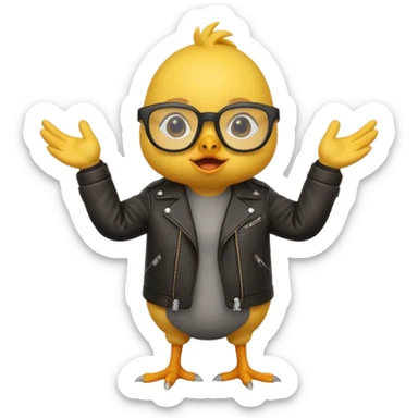 chick animal with glasses, wearing leather jacket sticker