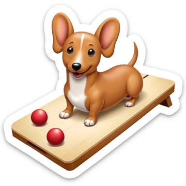 Cream Wiener dog playing cornhole sticker