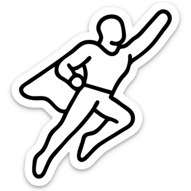 Superhuman hero figure with muscular build in flight pose sticker