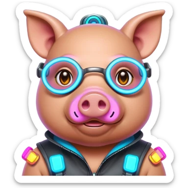 cyberpunk neon colorful wearring pig sticker