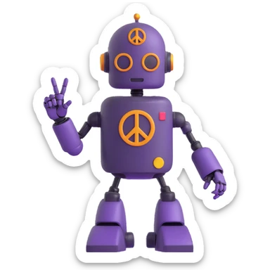 hippie robot with peace sign sticker