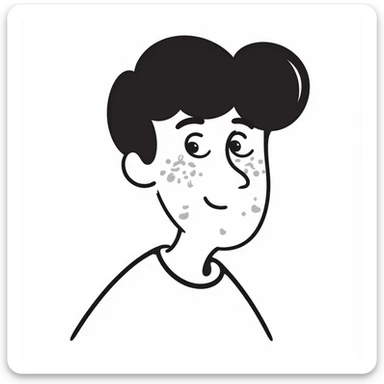 teenager with black hair and visible acne sticker