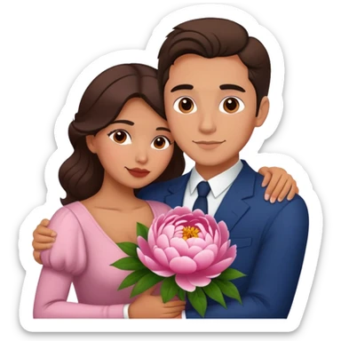 couple hug with warm Latina girl and russian man elegant peonies  sticker