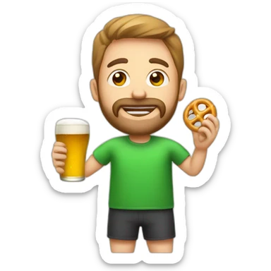 man playing ping pong drinking beer and eating pretzel sticker
