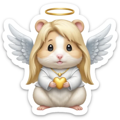 Angel hamster wearing angel outfit with blonde long hair sticker