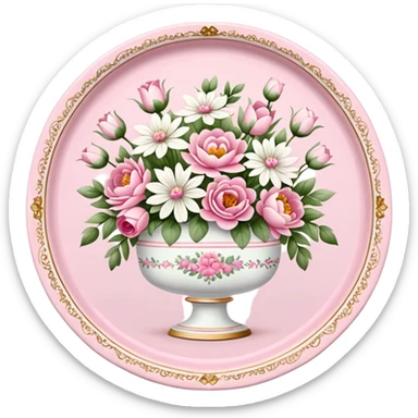 pink and white porcelain tray with flowers  sticker