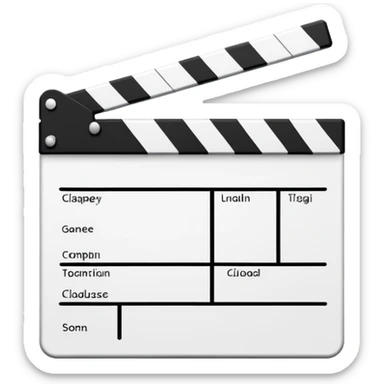 geometric outline clapperboard with thin black lines and only one diagonal line inside, minimalist design sticker