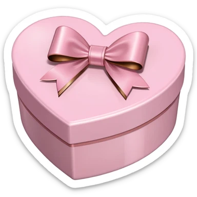 pale pink heart box, pale pink bow, filled with chocolates inside sticker