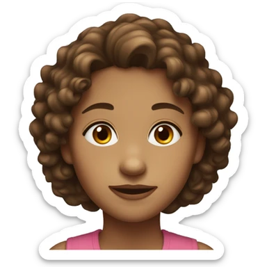 a girl with brown and slightly curly hair, fair skin, brown eyes, a neat nose and full lips. sticker