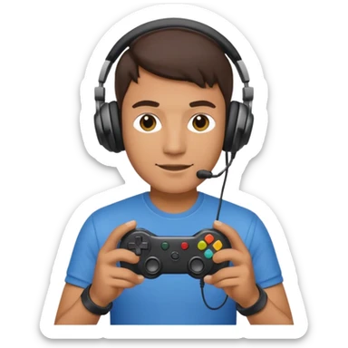 man with headphones holding game controller sticker