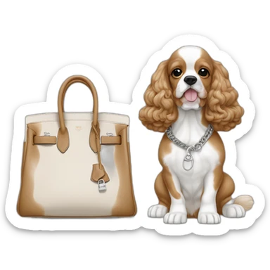 American cocker beige and white next to a grey hermes birkin bag sticker
