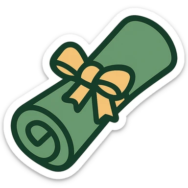 rolled up diploma, minimalistic, green gold and white color scheme, clean lines sticker