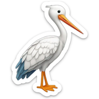stork delivering a white human baby boy in fabric held in its beak sticker