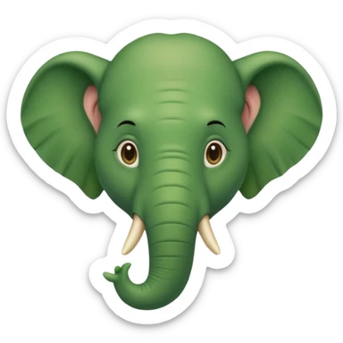 A green head with a green elephant trunk sticker