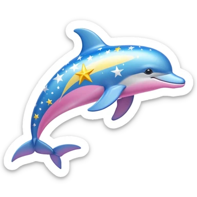 Blue, Yellow and pink streaked Dolphin with silver stars sticker
