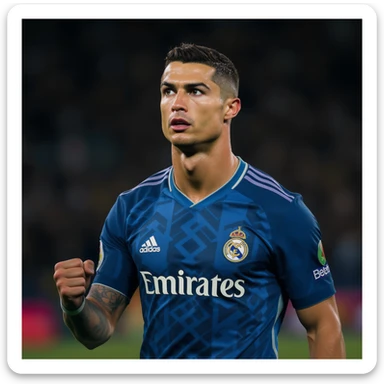 Cristiano Ronaldo, famous footballer, dynamic pose, realistic style, professional photography sticker