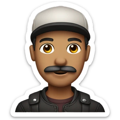 Light skin man with leather Muir cap and handle bar mustache.  sticker