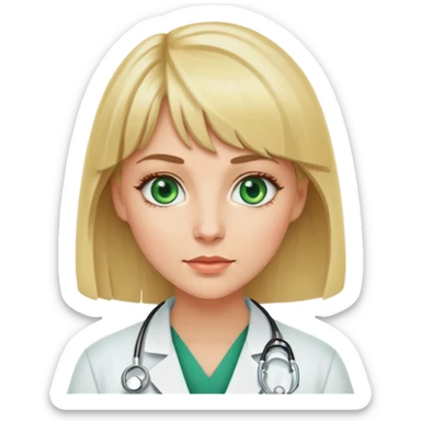 Блондинка врач с зелеными глазами и челкой sticker