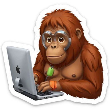 An orangutan on a computer  sticker