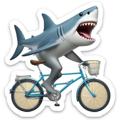 Shark riding a bicycle w tongue out sticker