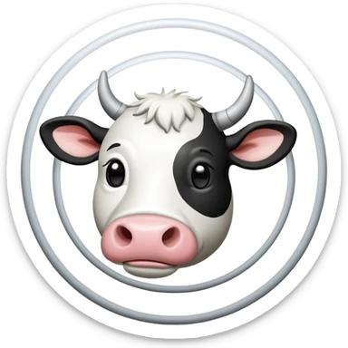Cartoon cow face on one side of planet Saturn, with the planetary rings around the middle and tiny cow legs sticking out from the bottom sticker