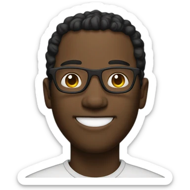 a black man with spec using macbook facing right smiling sticker