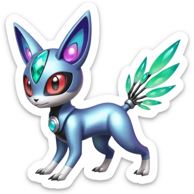 Shiny Colorful Futuristic Cyber-Vernid-Trico-Meloetta-Latias-Koraidon-Peppercat-Protogen-Pokémon-Digimon-Fakémon-fusion-hybrid-creature sticker