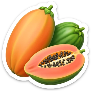 papaya with seeds visible, vibrant orange and green sticker