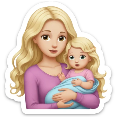 Long wavy blonde hair woman holding only one baby girl with no hair sticker