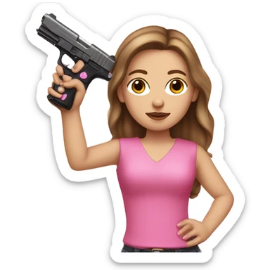 Brown Haired White Girl hand pink nails holding pink gun sticker