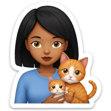 Black girl with black hair holding ginger cat sticker