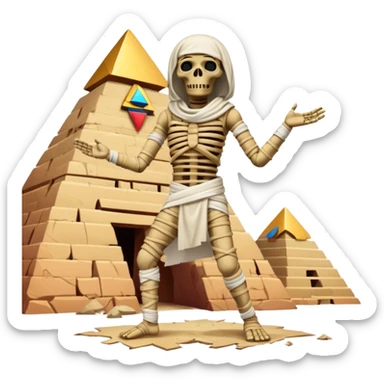 spooky dead mummy dancing in front of Egyptian pyramid sticker