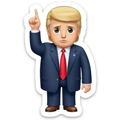 Donald Trump pointing his finger up, full-length, don't make big eyes, hyper-realistic sticker