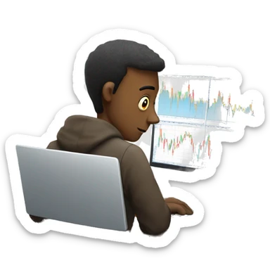 a guy staring at a laptop with trading chart. high detailed.  sticker