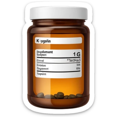 brown glass jar of supplements with white label, black thin title K2  sticker