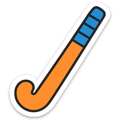 an orange field hockey stick with royal blue tape, modern icon style sticker