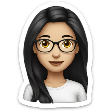 Girl white skin black hair eyeglasses sticker