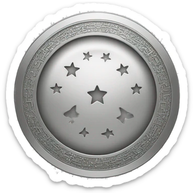an emoticon of a silver coin with Arabic symbols in the middle and its border consists of stars sticker