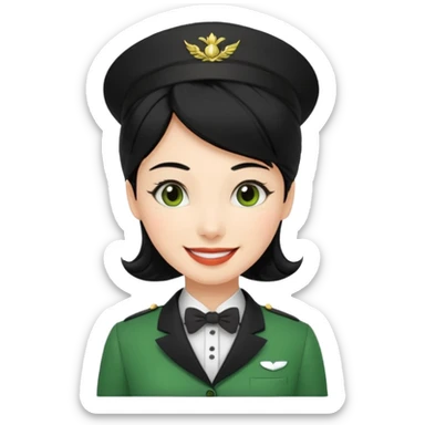 Lady hotel butler with green uniform black hair  sticker