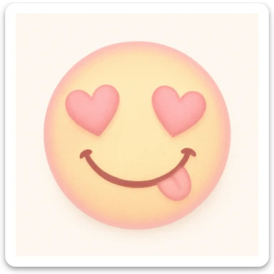 cute emoji, heart eyes, playful grin, pastel pink and yellow sticker
