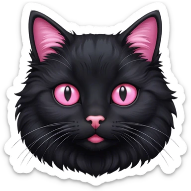 fluffy black cat pink nose white patch sticker