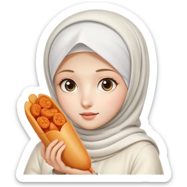 White hijab girl holding tteokbokki sticker