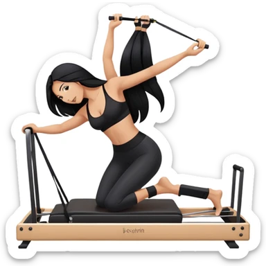 woman with bra, tanned long black hair, doing Pilates reformer sticker