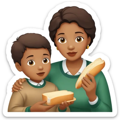 South African lady with son eating white break sticker