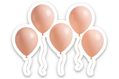 5 palloncini rosa fluttuano in aria isolati su sfondo bianco, iperrealistico 4k sticker